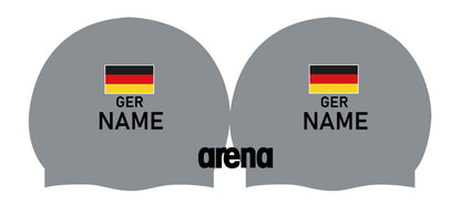 Personalisierte Schwimmkappe – mit Deutschland-Fahne, eigenem Namen & eigenem Vereinslogo –  001451 – ARENA WETTKAMPF-BADEKAPPE MOULDED PRO II / DEUTSCHLANDKAPPE / DEUTSCHLAND BADEKAPPE