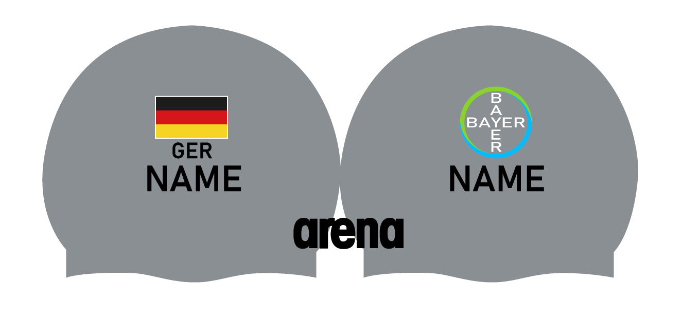 Personalisierte Schwimmkappe – mit Deutschland-Fahne, eigenem Namen & eigenem Vereinslogo –  001451 – ARENA WETTKAMPF-BADEKAPPE MOULDED PRO II / DEUTSCHLANDKAPPE / DEUTSCHLAND BADEKAPPE