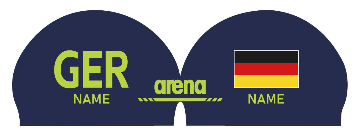 Personalisierte Schwimmkappe – mit Deutschland-Fahne, eigenem Namen & eigenem Vereinslogo – 000400 – ARENA 3D SOFT WETTKAMPF BADEKAPPE DEUTSCHLANDKAPPE / DEUTSCHLAND BADEKAPPE