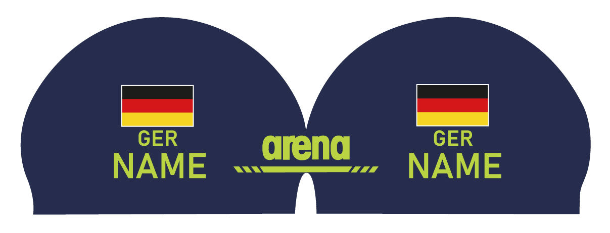 Personalisierte Schwimmkappe – mit Deutschland-Fahne, eigenem Namen & eigenem Vereinslogo – 000400 – ARENA 3D SOFT WETTKAMPF BADEKAPPE DEUTSCHLANDKAPPE / DEUTSCHLAND BADEKAPPE