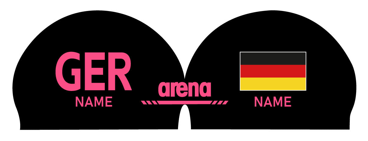 Personalisierte Schwimmkappe – mit Deutschland-Fahne, eigenem Namen & eigenem Vereinslogo – 000400 – ARENA 3D SOFT WETTKAMPF BADEKAPPE DEUTSCHLANDKAPPE / DEUTSCHLAND BADEKAPPE