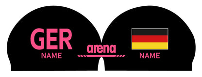Personalisierte Schwimmkappe – mit Deutschland-Fahne, eigenem Namen & eigenem Vereinslogo – 000400 – ARENA 3D SOFT WETTKAMPF BADEKAPPE DEUTSCHLANDKAPPE / DEUTSCHLAND BADEKAPPE
