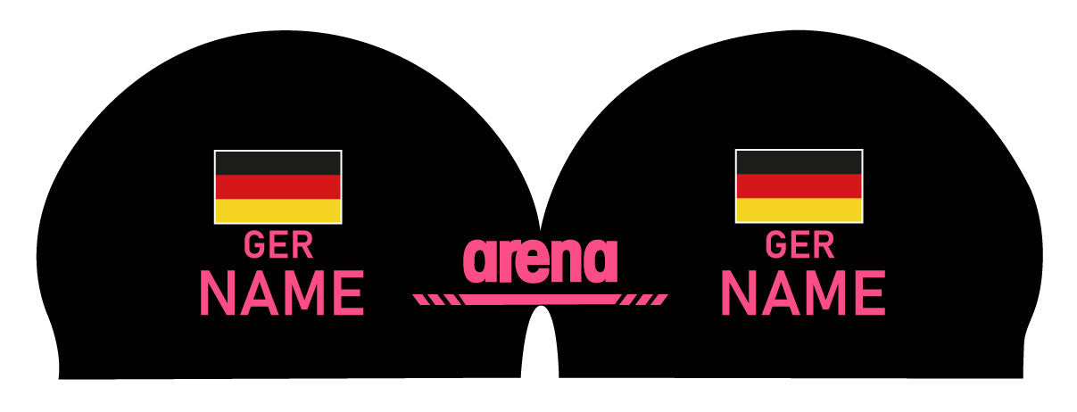 Personalisierte Schwimmkappe – mit Deutschland-Fahne, eigenem Namen & eigenem Vereinslogo – 000400 – ARENA 3D SOFT WETTKAMPF BADEKAPPE DEUTSCHLANDKAPPE / DEUTSCHLAND BADEKAPPE