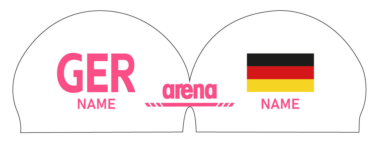 Personalisierte Schwimmkappe – mit Deutschland-Fahne, eigenem Namen & eigenem Vereinslogo – 000400 – ARENA 3D SOFT WETTKAMPF BADEKAPPE DEUTSCHLANDKAPPE / DEUTSCHLAND BADEKAPPE