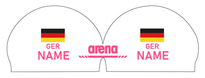 Personalisierte Schwimmkappe – mit Deutschland-Fahne, eigenem Namen & eigenem Vereinslogo – 000400 – ARENA 3D SOFT WETTKAMPF BADEKAPPE DEUTSCHLANDKAPPE / DEUTSCHLAND BADEKAPPE