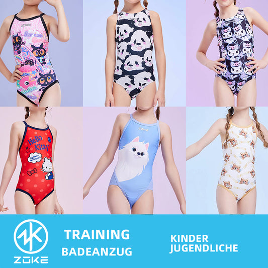 ZOKE Blau-orange Welle Einteilige Badeanzüge Mädchen Trainingsbadeanzug